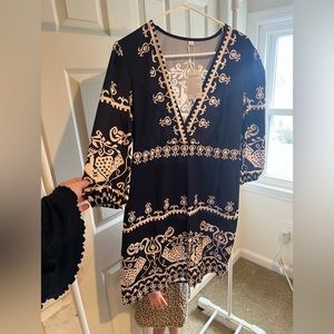 Large Navy Blue Print Dress